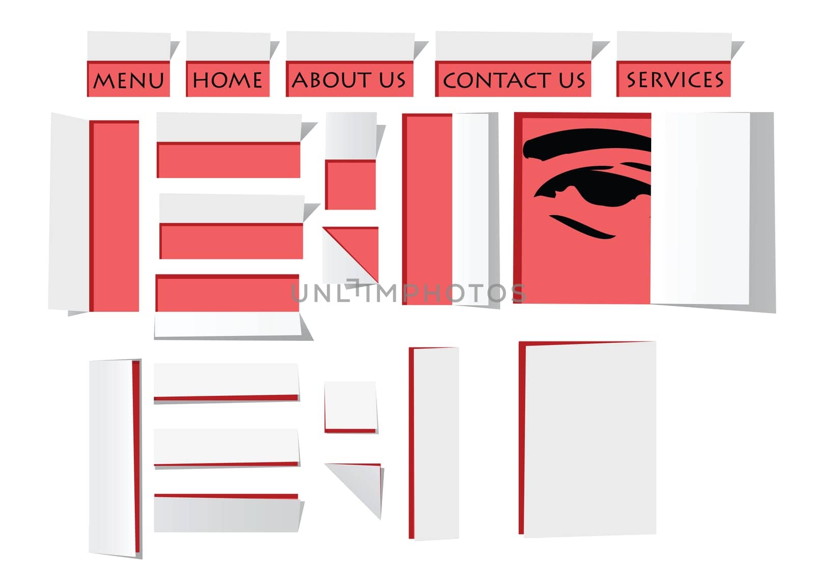 paper icons, with folded effects that cover and reveal what is under.