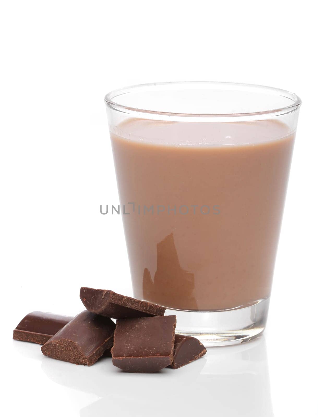 Glass of chocolate milk with broken chocolate bars