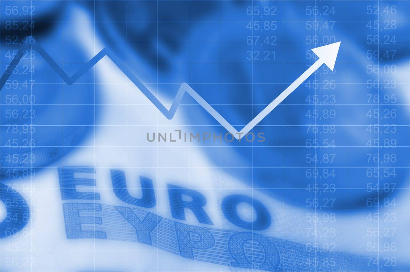 arrow graph going up and euro currency in background