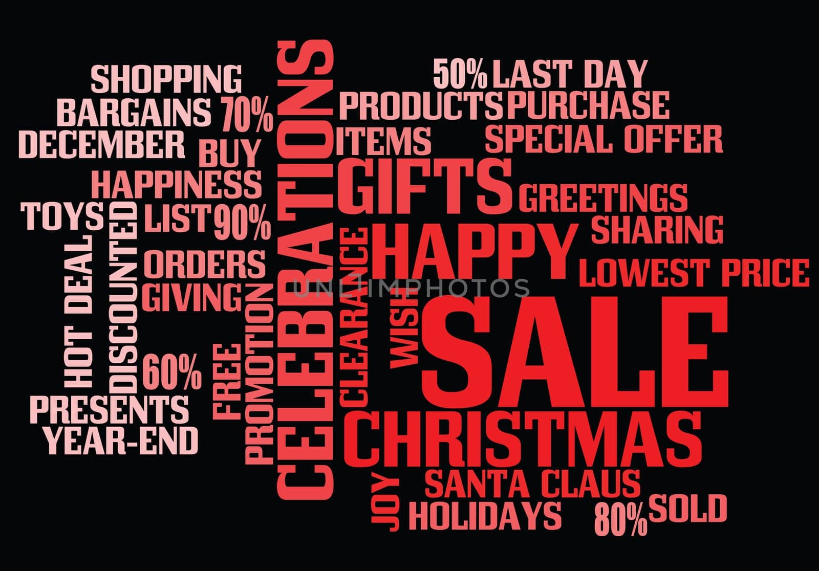 christmas sale background with montages of keywords.