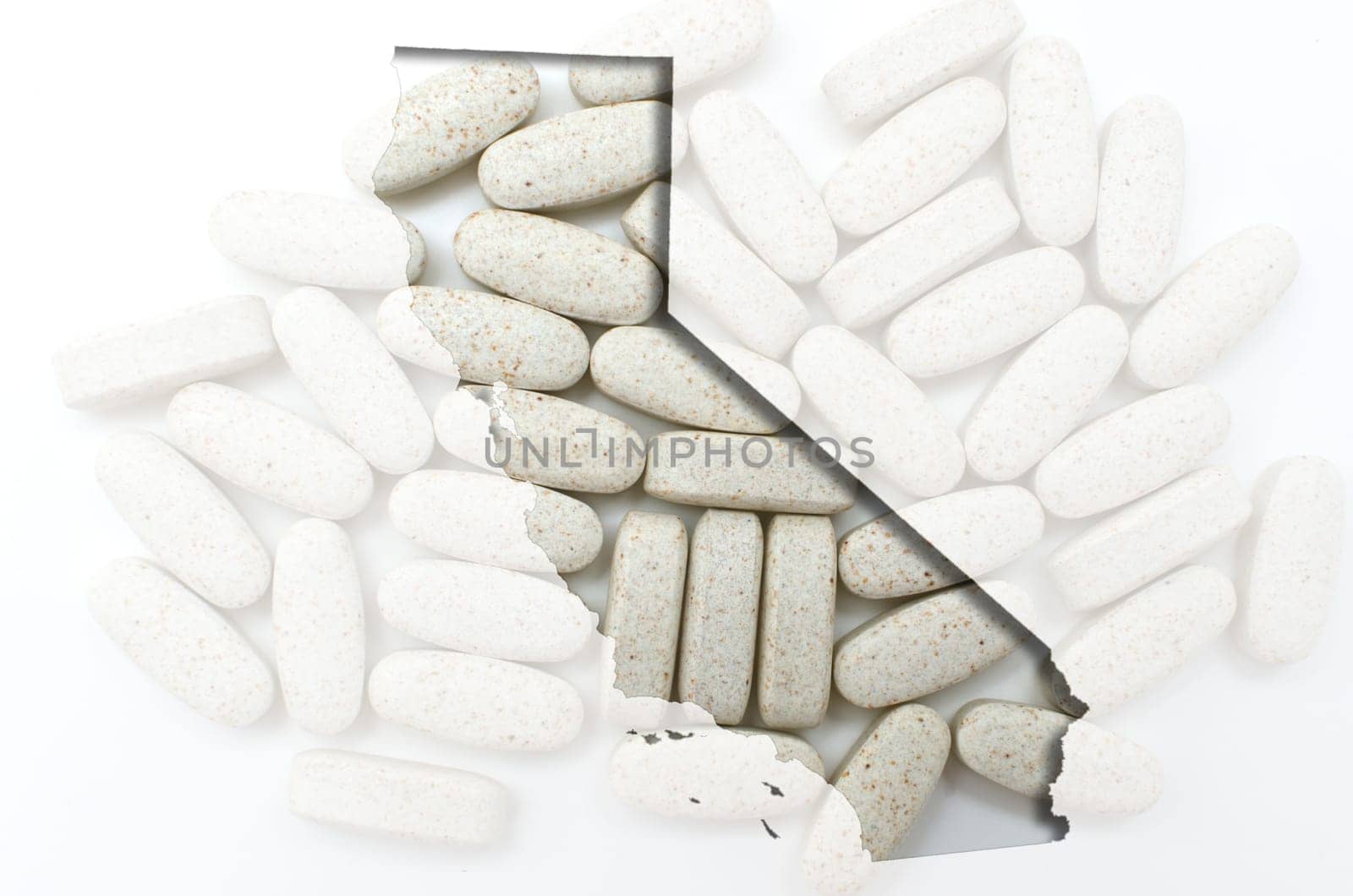 Outlined california map with transparent background of capsules