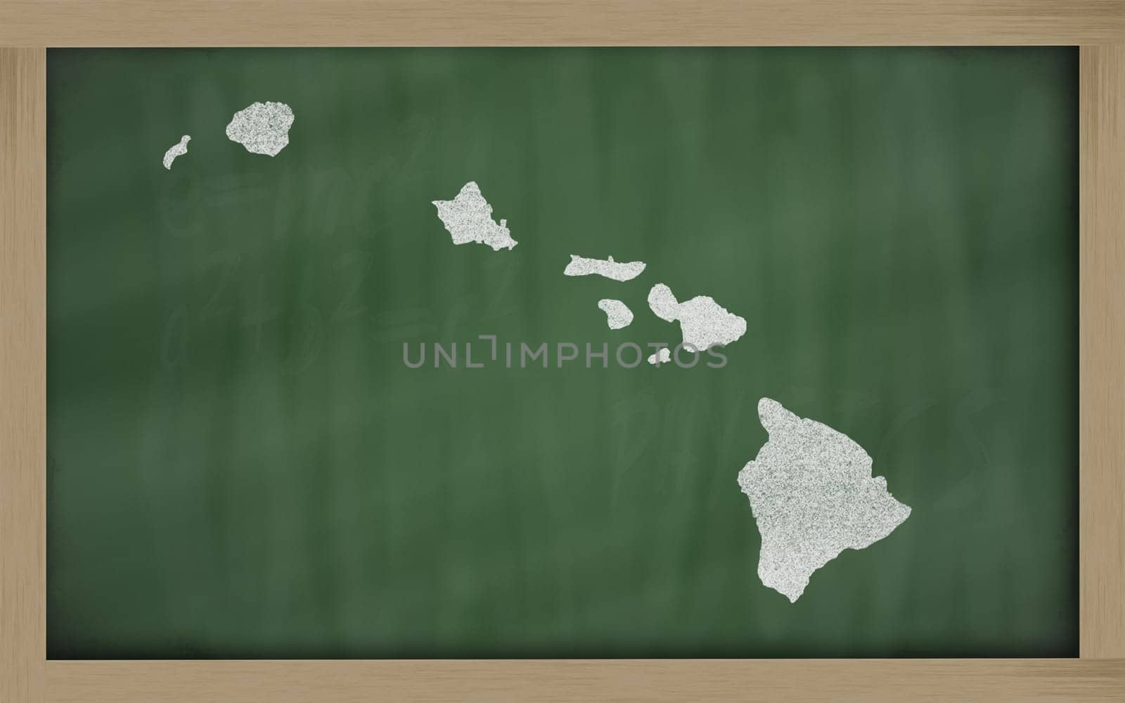 drawing of hawai state on chalkboard, drawn by chalk