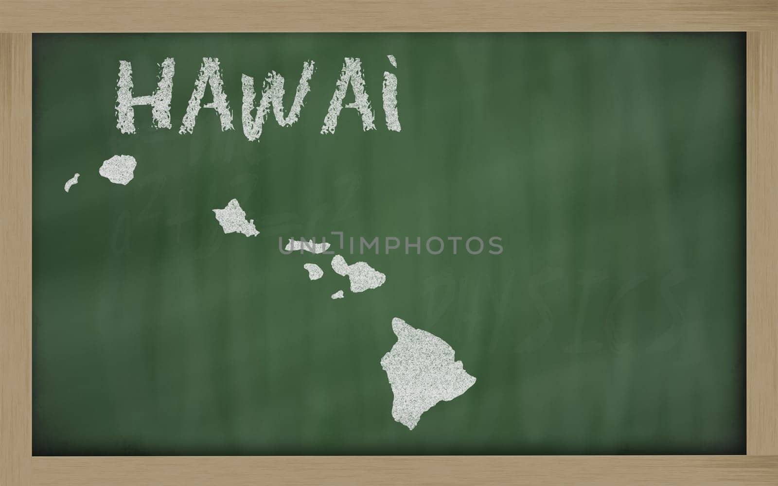 drawing of hawai state on chalkboard, drawn by chalk