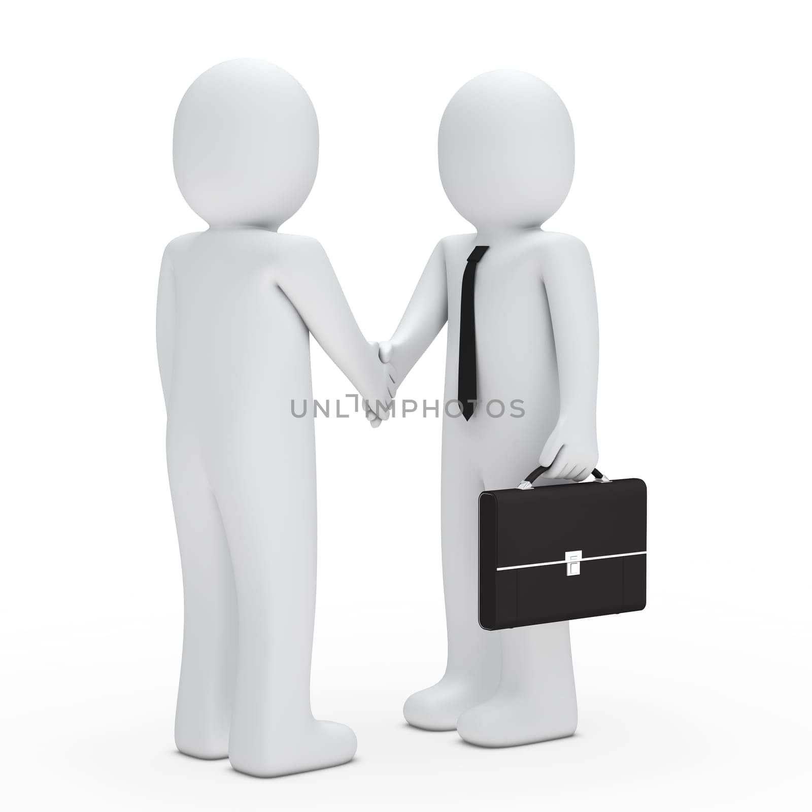 3d business man with tie briefcase handshake