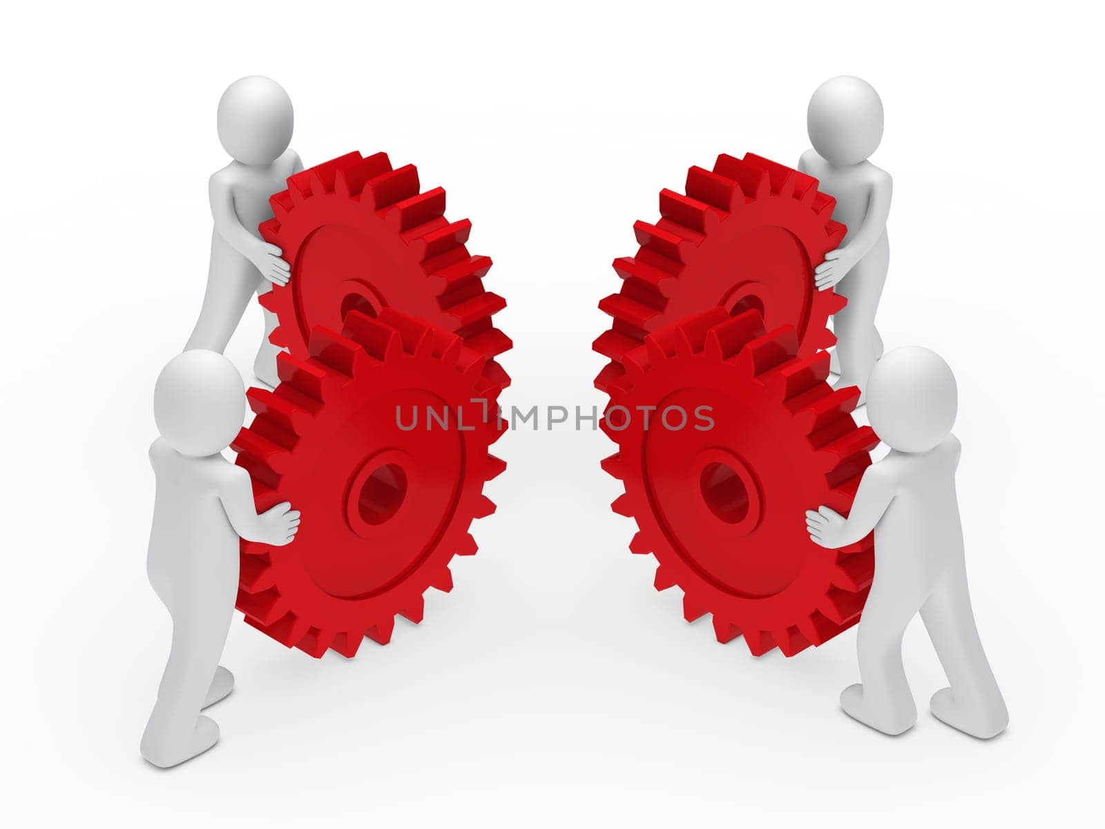 3d man teamwork circle with red gear