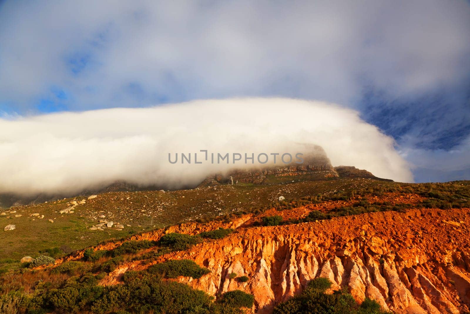 Table Mountain under clouds in the evening sun