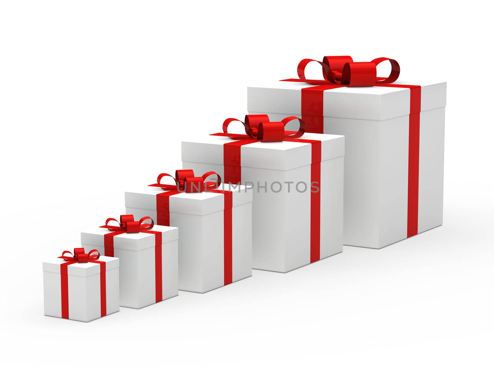 3d christmas gift box white red ribbon