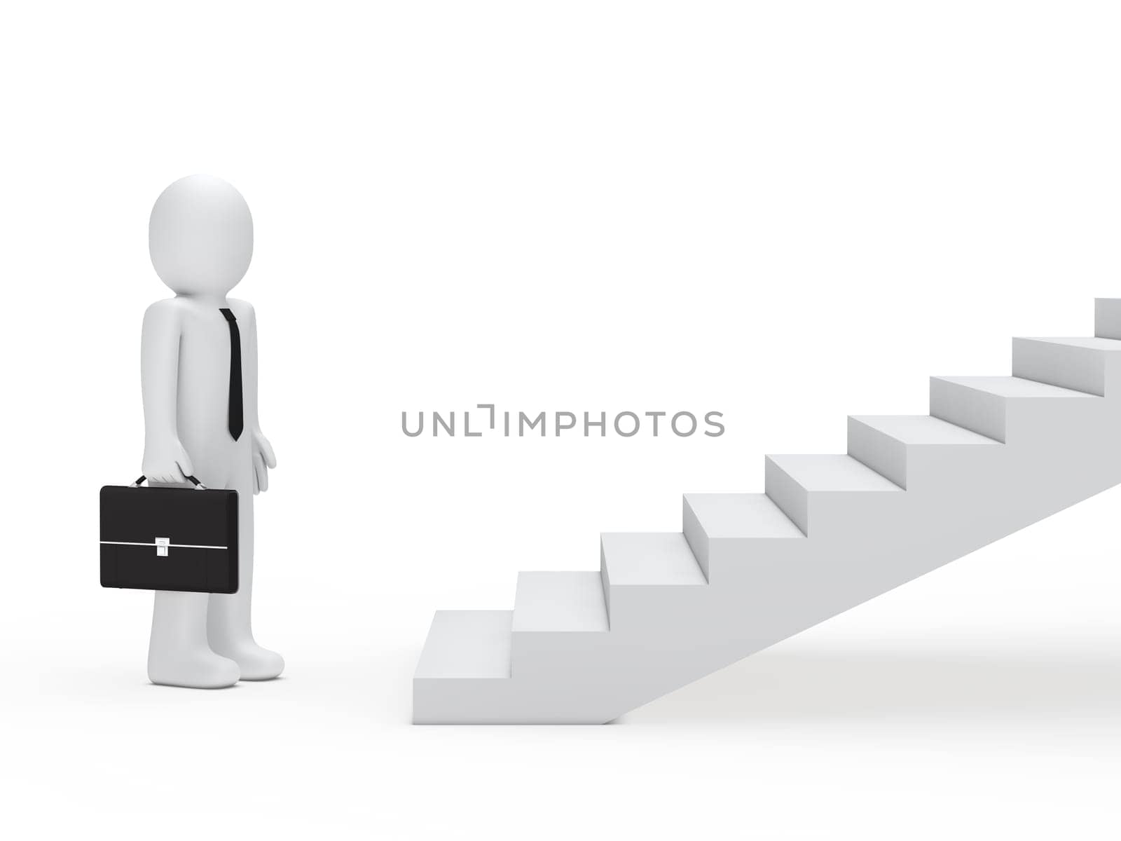 3d business man with briefcase for stairs