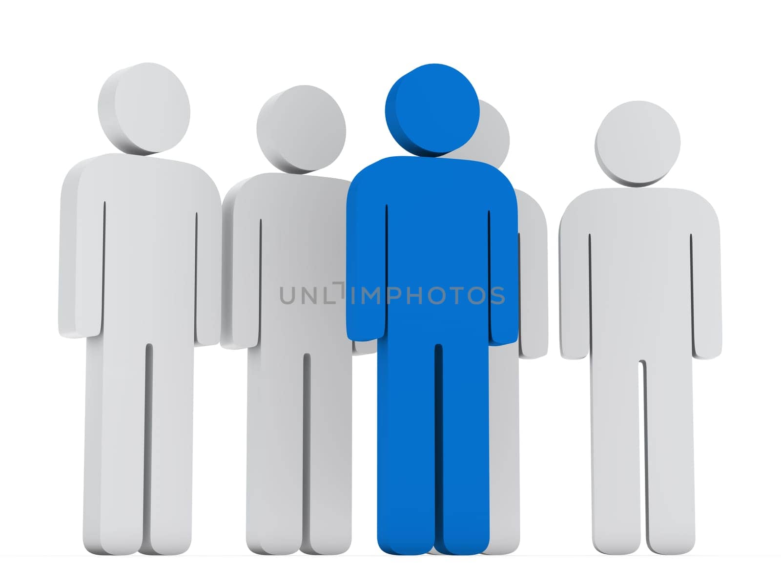 3d teamwork group with blue leader front
