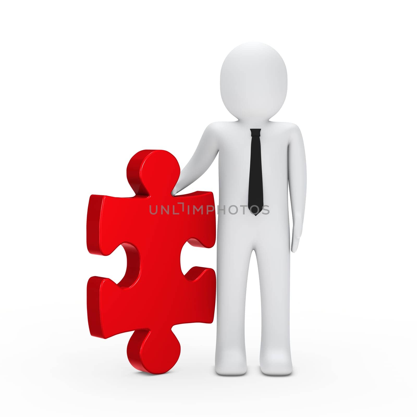 3d business man hold a puzzle red