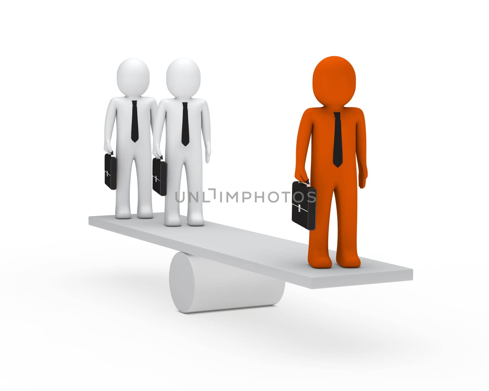 3d business men briefcase orange balance seesaw