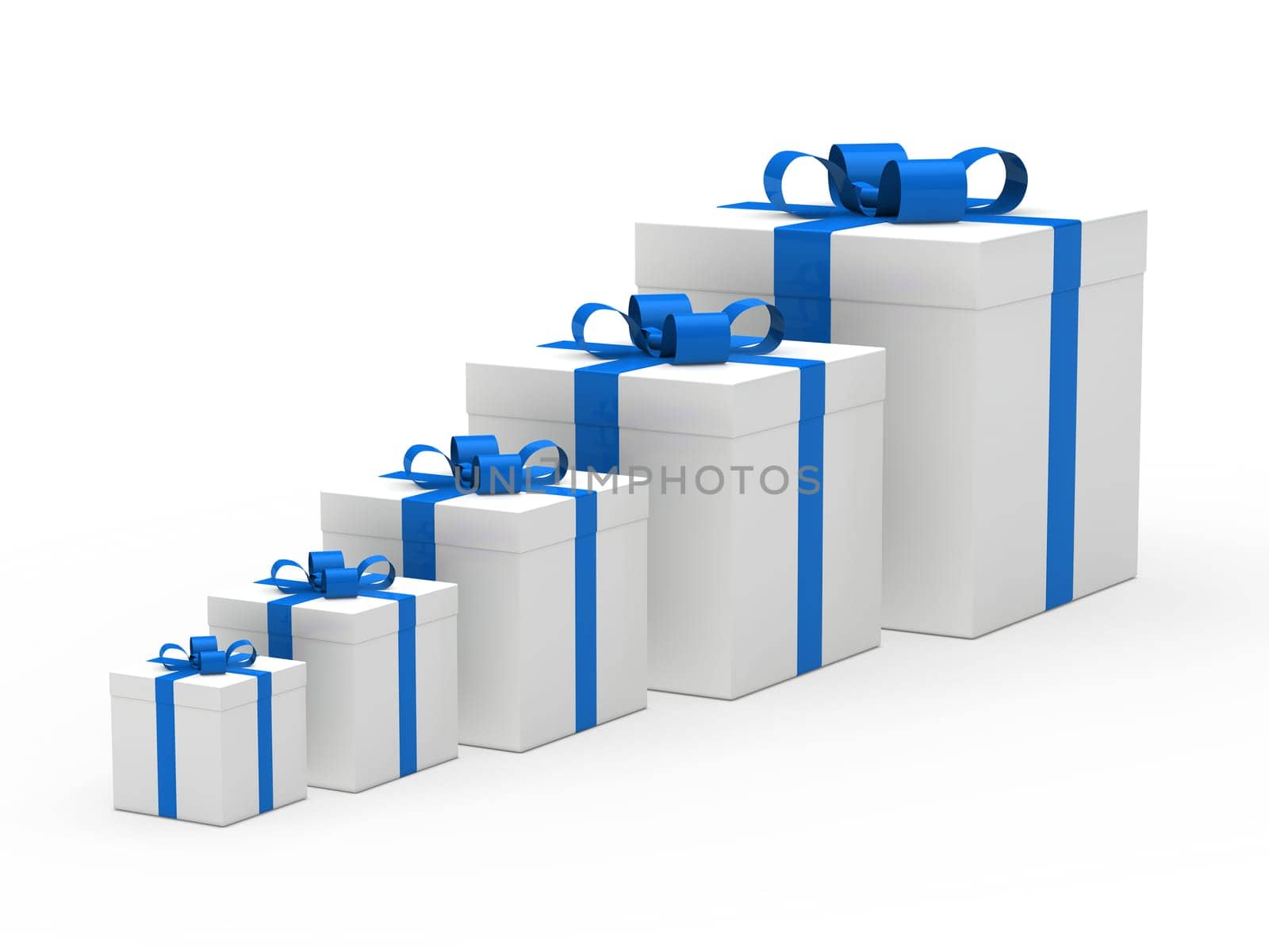 3d christmas gift box white blue ribbon