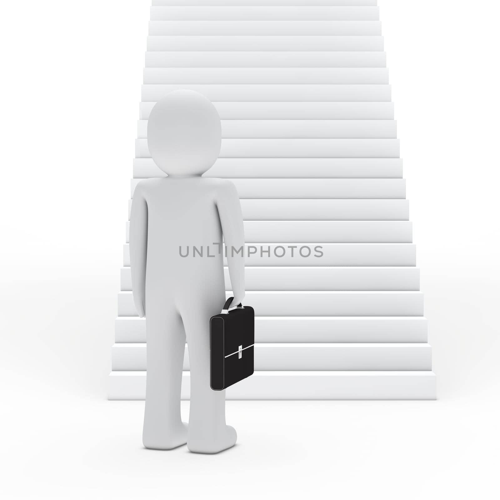 3d business man with briefcase for stairs