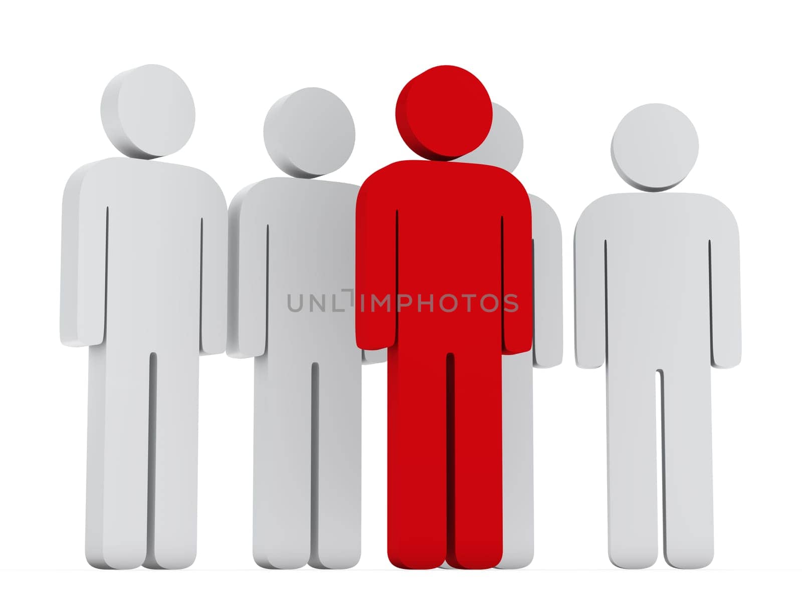 3d teamwork group with red leader front