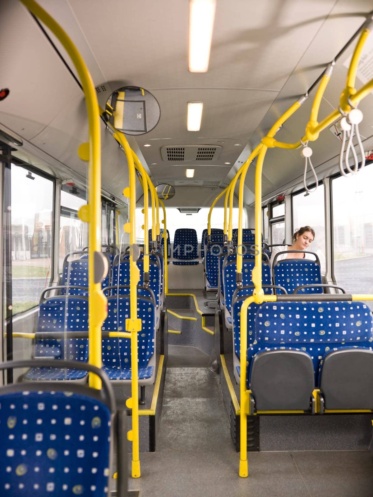 Lonely woman on the bus sleeping
