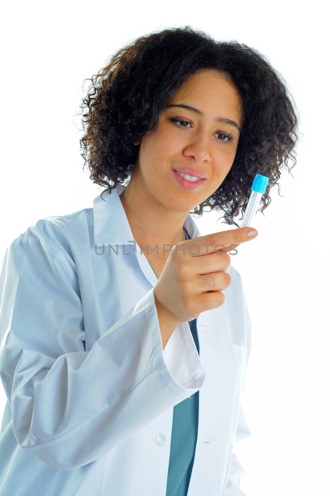 Lab Technician Holding A Test Tube Wearing A White Coat