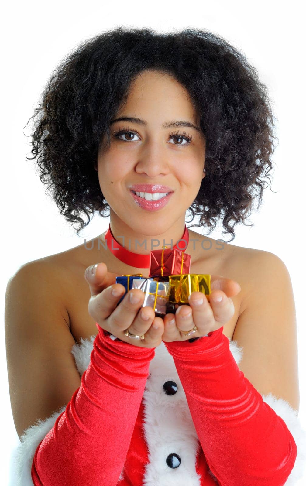 African American Beautiful Young Woman Dressed In A Sexy Santa Costume For Christmas