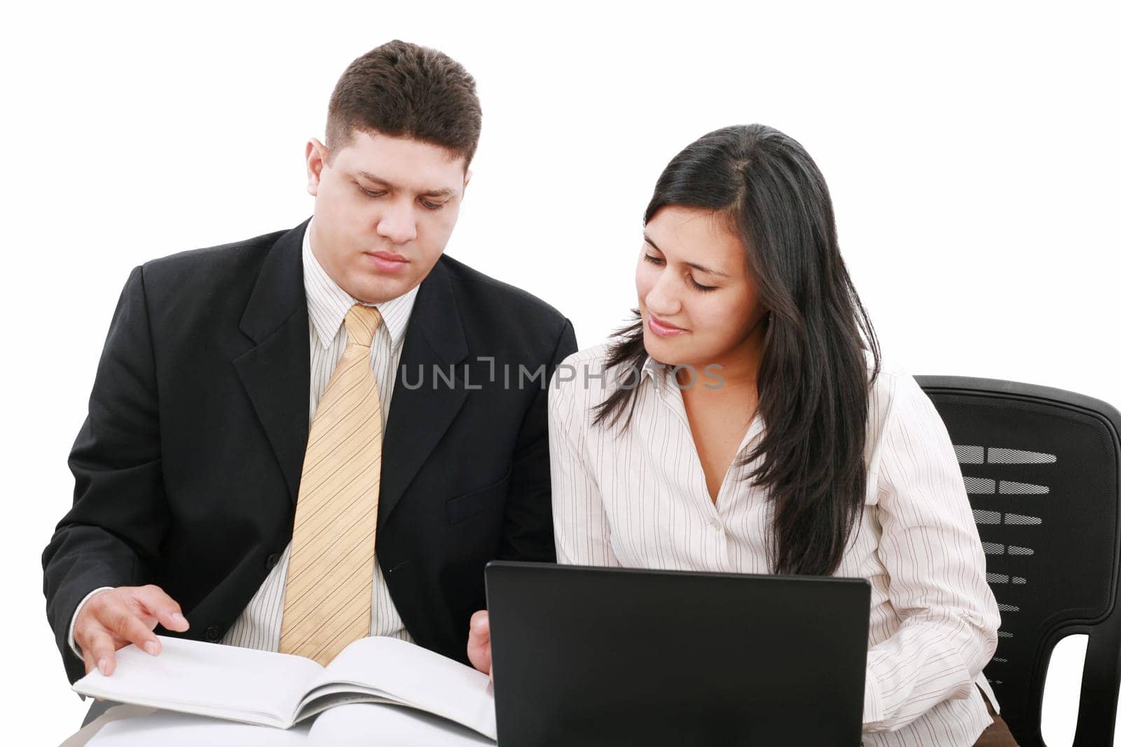 confident boss with secretary planning their work