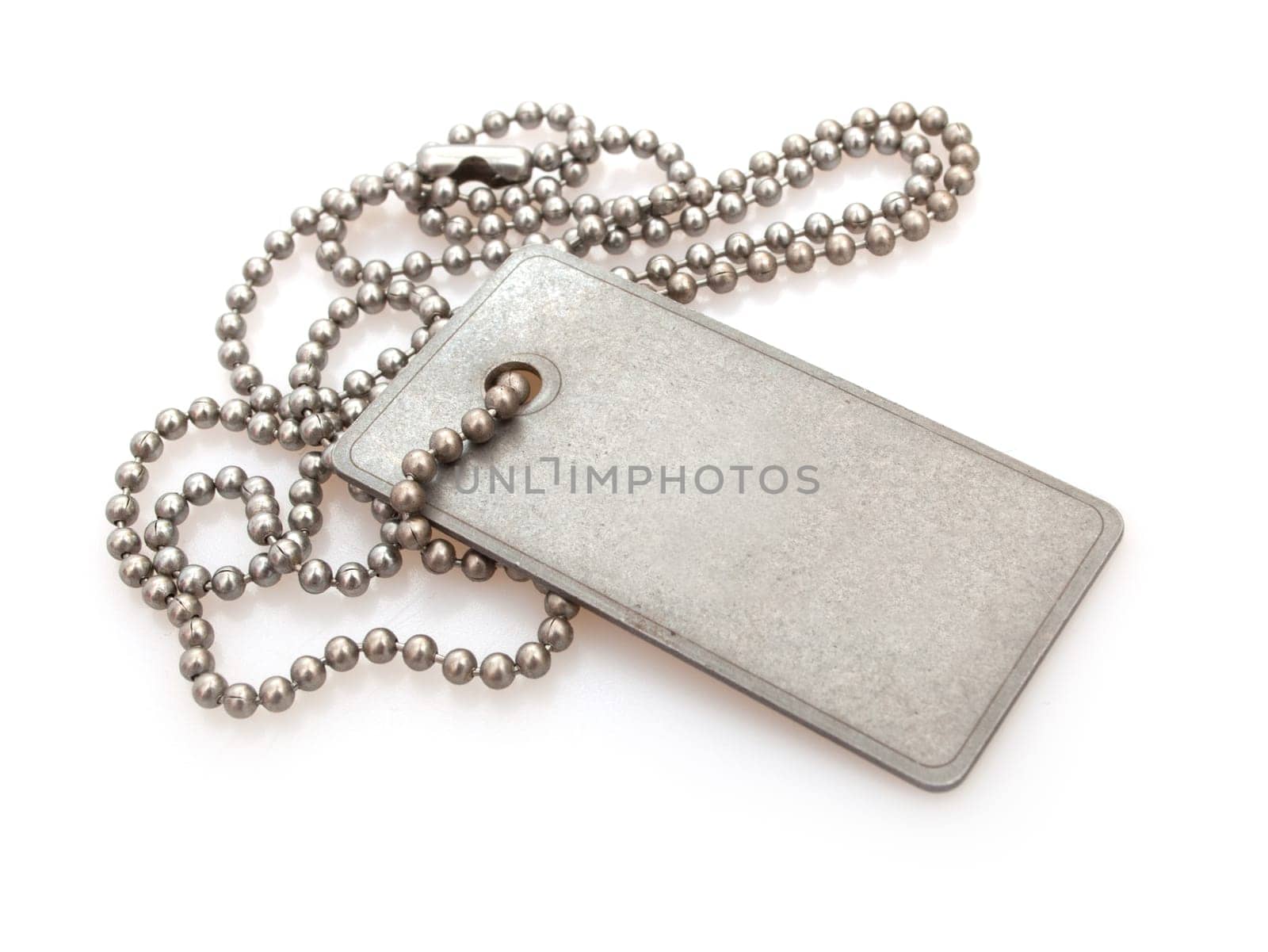Shiny Blank Metallic Military Identification Plate on White Background With Shadow