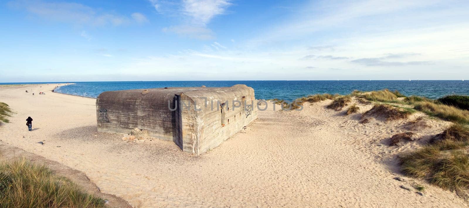German bunker from second world war. army defense fortification made from concrete placed on the coast in jutland in Denmark