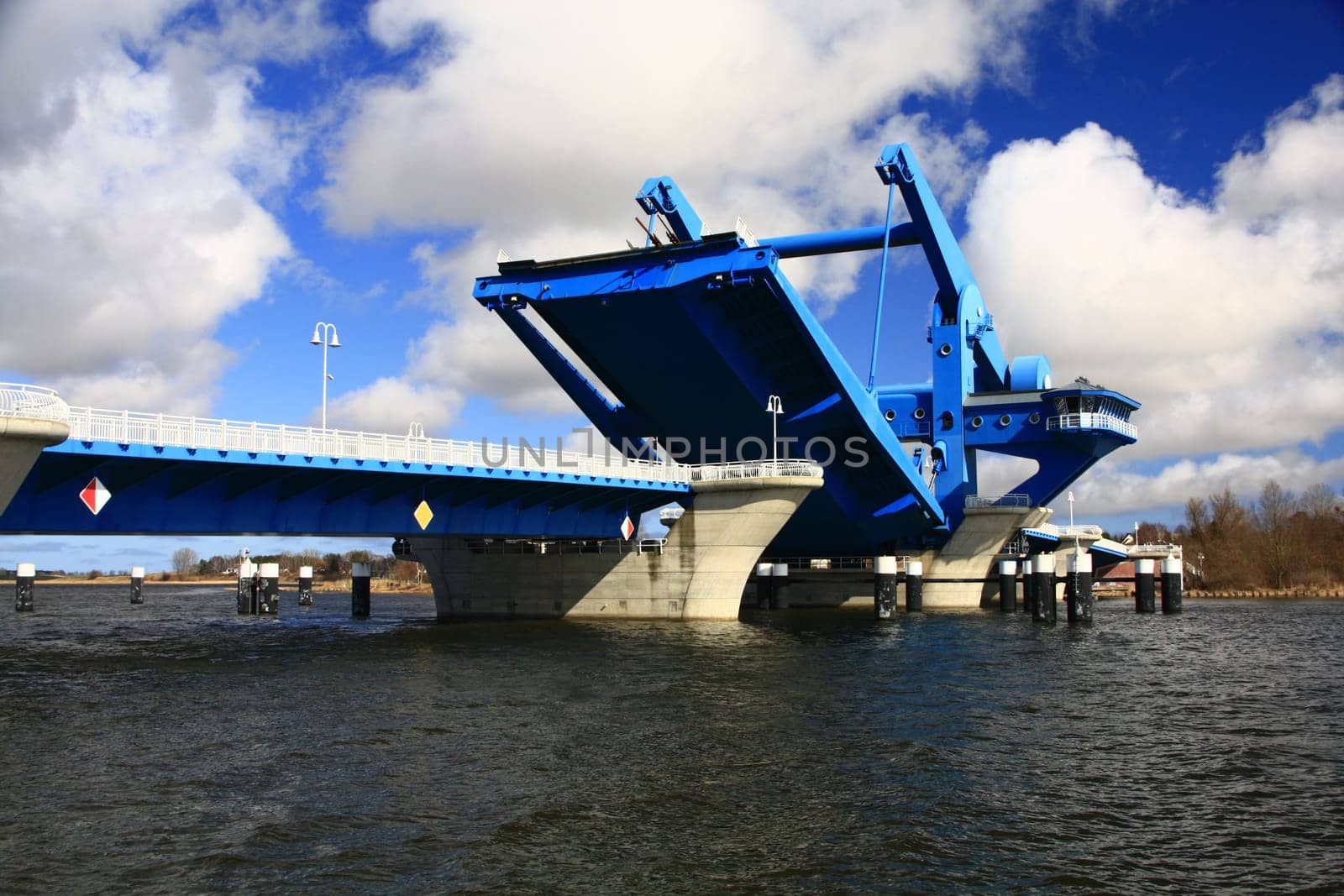 Wolgast lift bridge,called the "Blue Wonder"",over the Peenestrom to the island of Usedom"