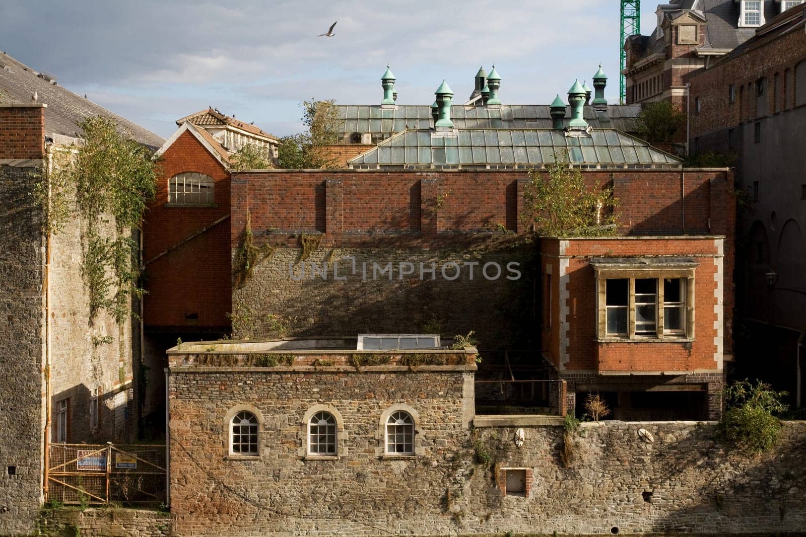 industry buildings and old factory in bristol in england. deteriorated rundown urban industrial architecture