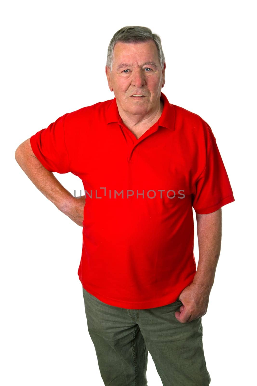 Satisfied senior isolated on white background