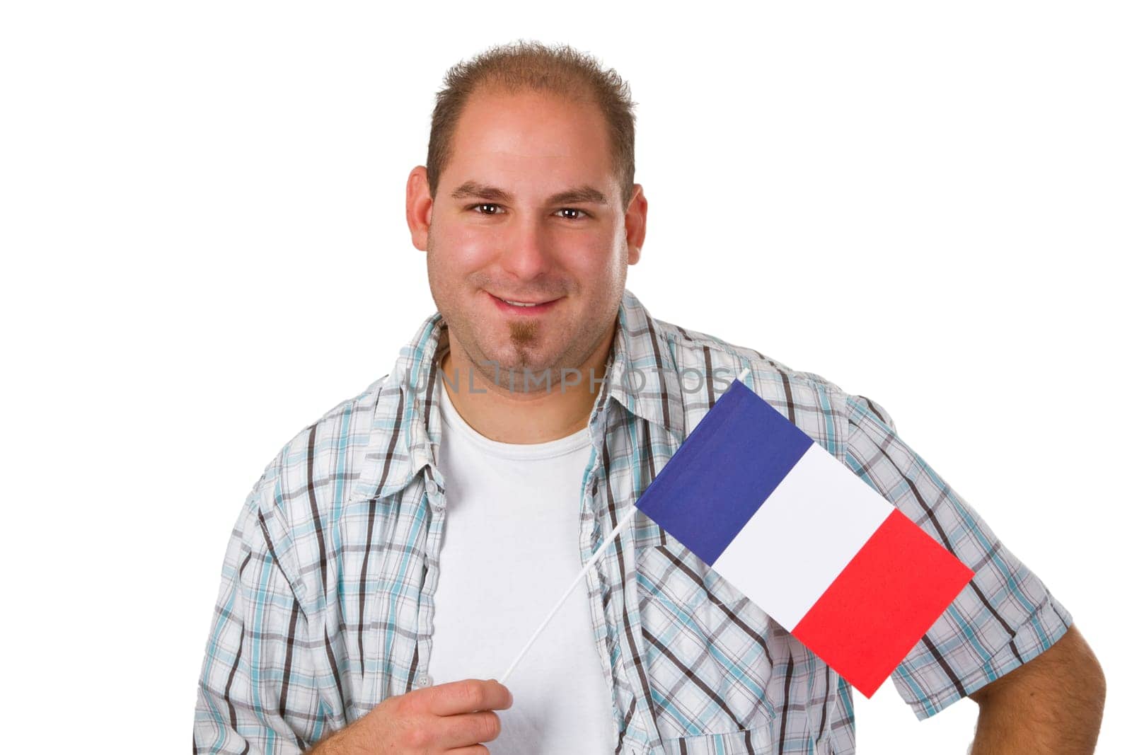 Young man with nation banner isolated on white background