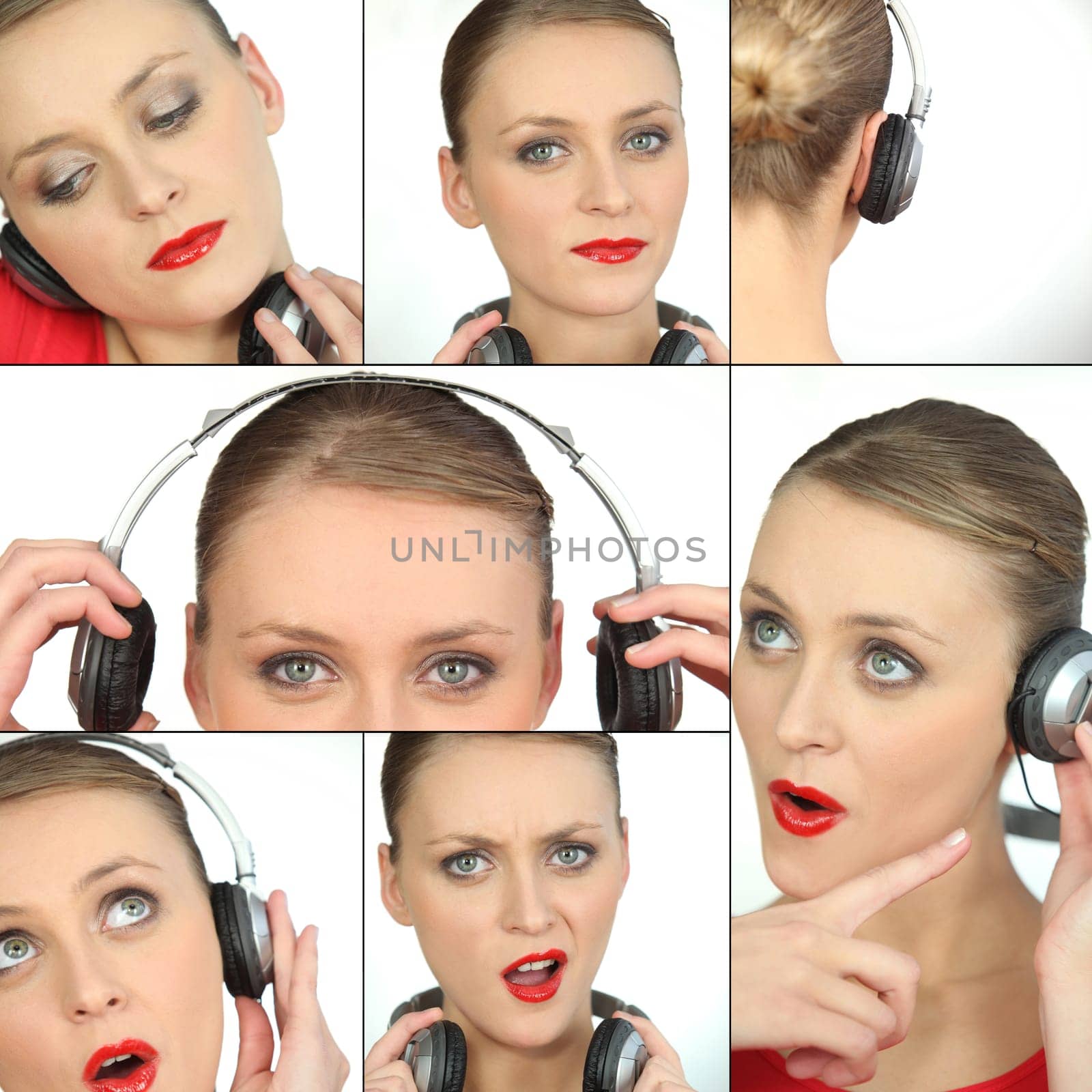 blonde woman listening music