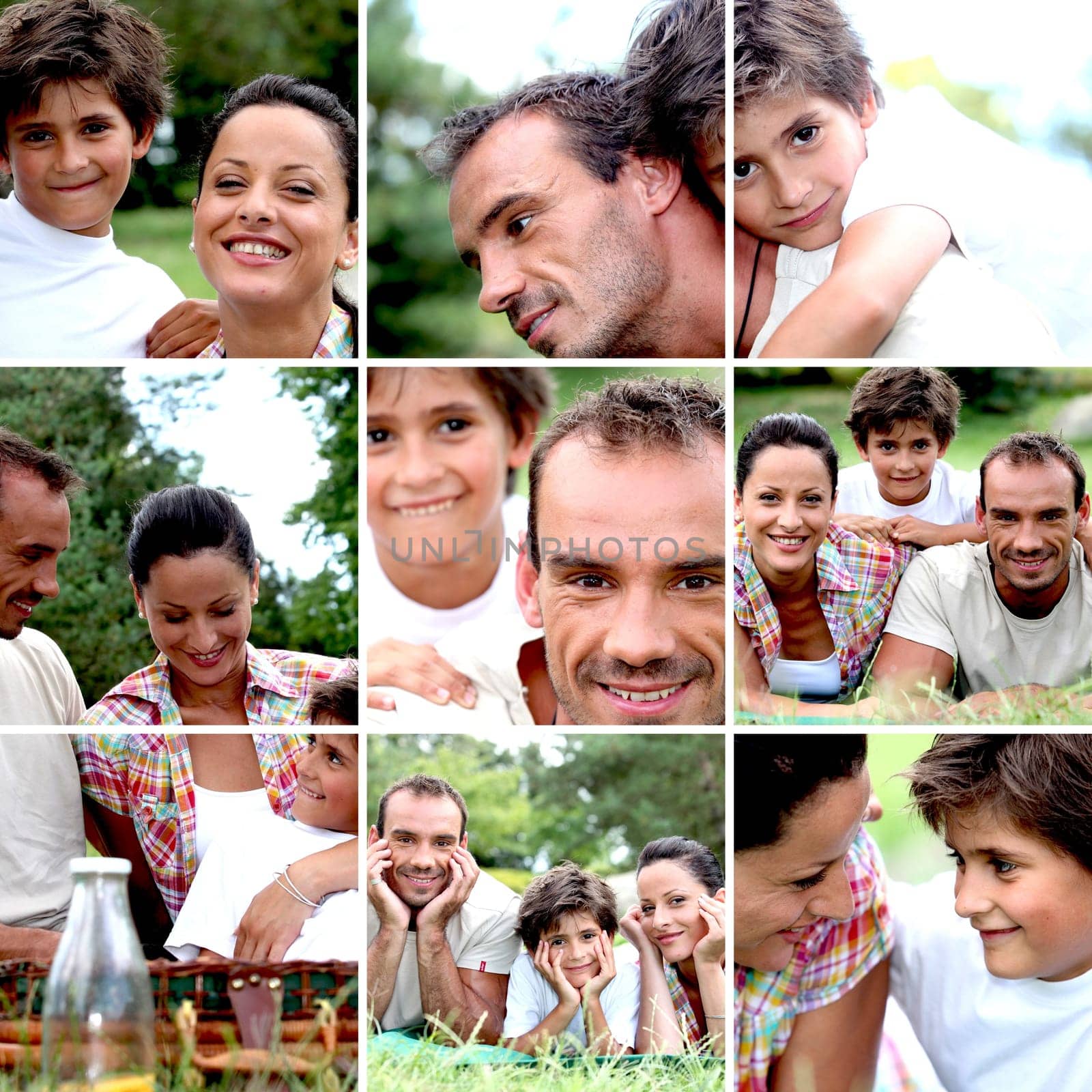 Mosaic of family enjoying picnic outdoors