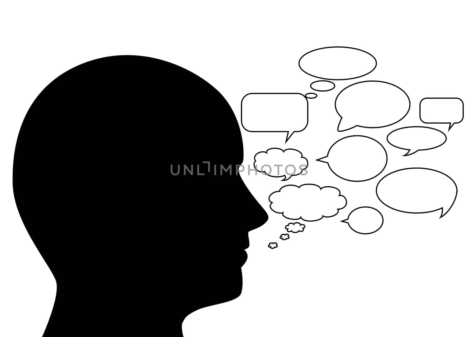 Head with speech bubbles
