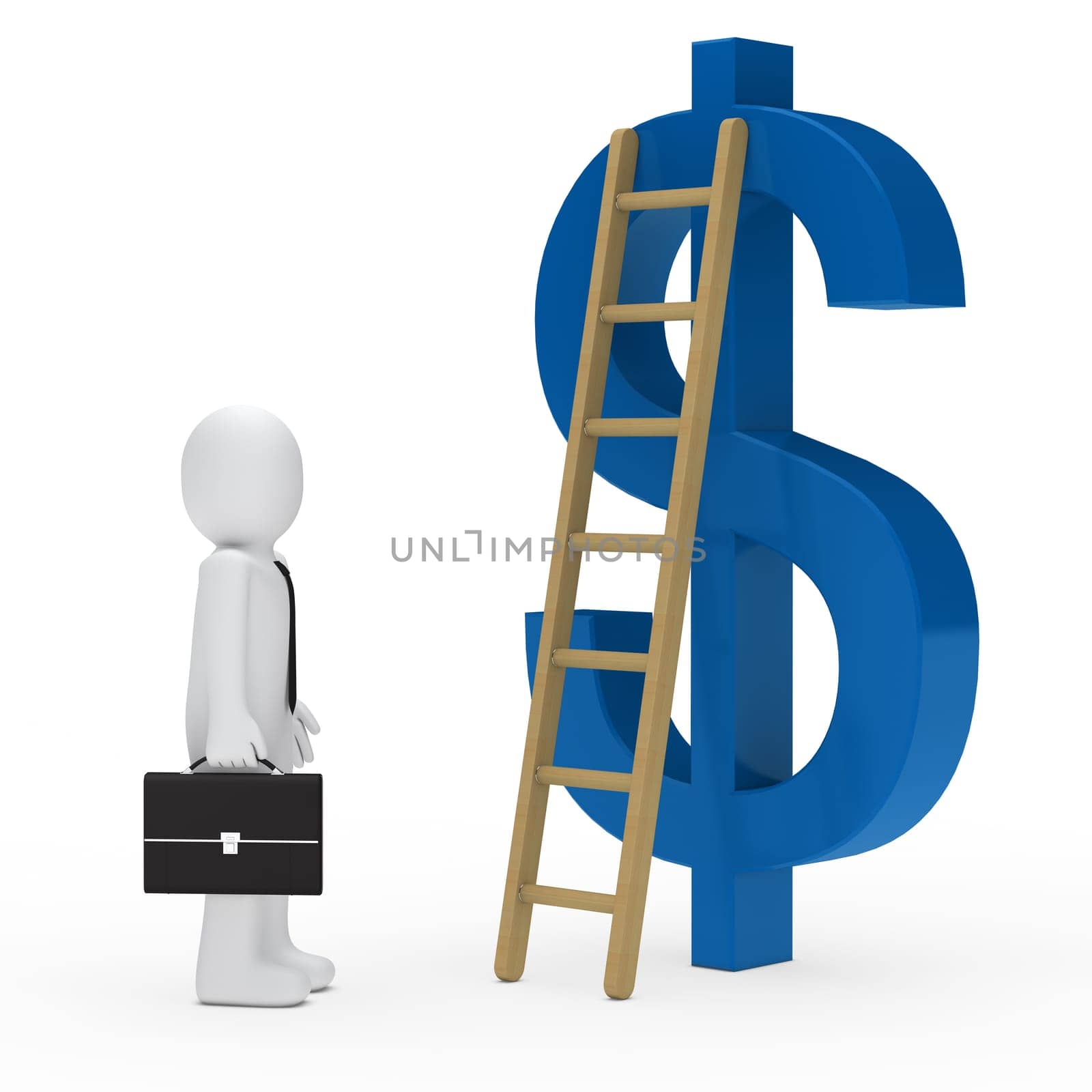 business man briefcase tie ladder dollar blue