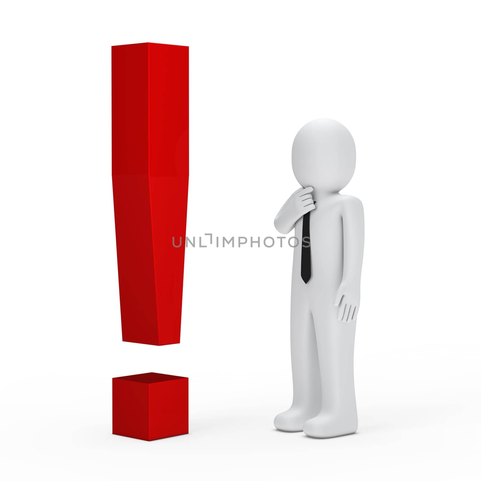 3d business man for red exclamation mark