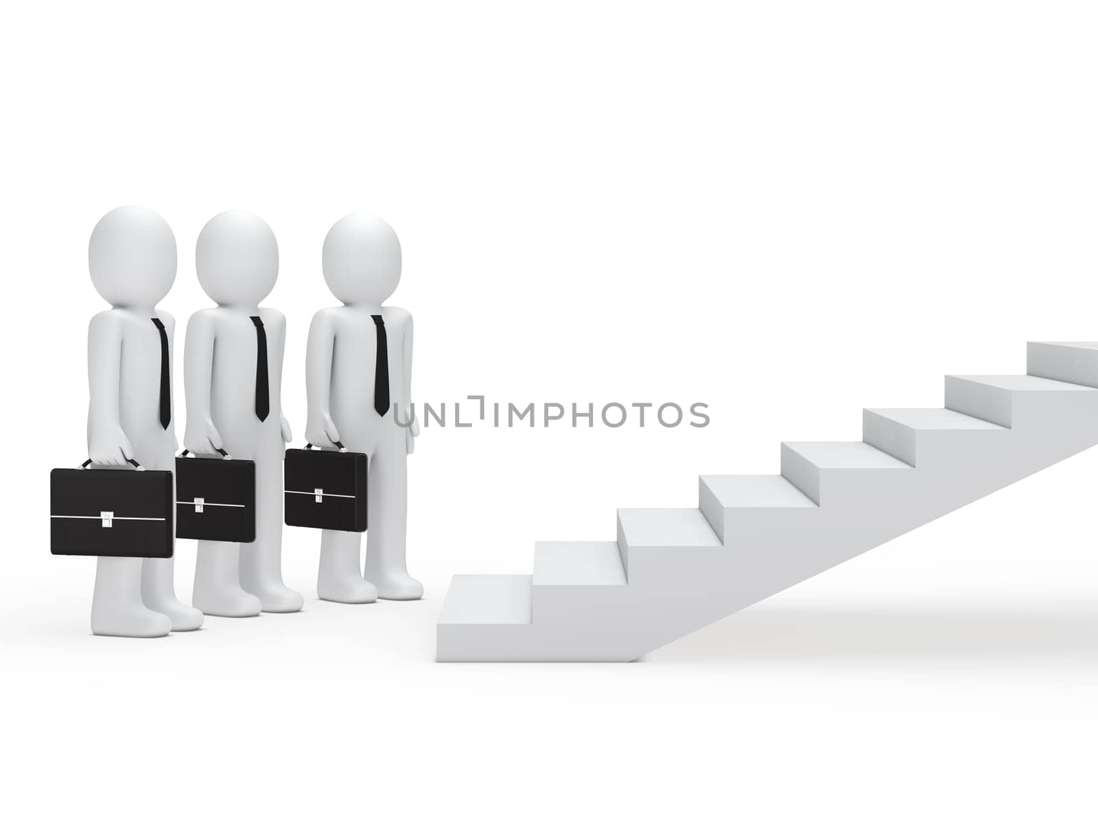 3d three businessmen with briefcase for stairs