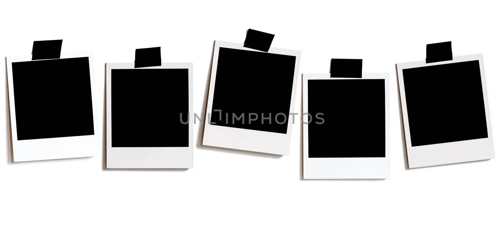 5 Polaroids in a row with white background