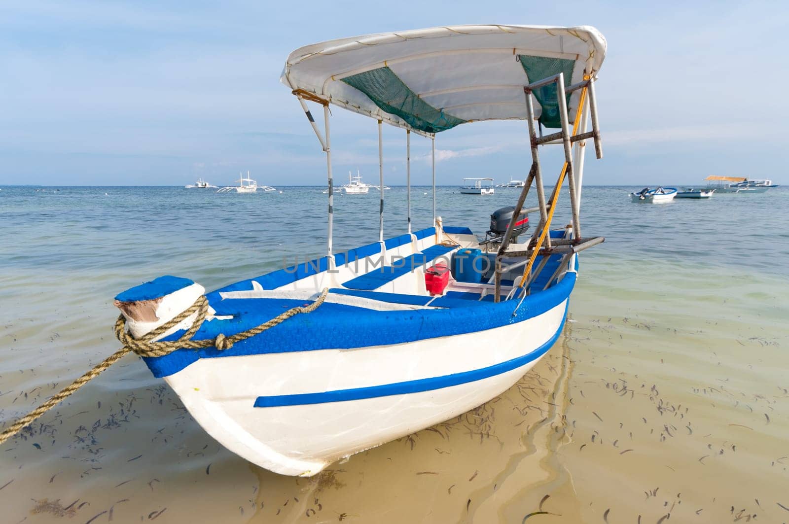 motorboat for transporting divers on a tropical beach