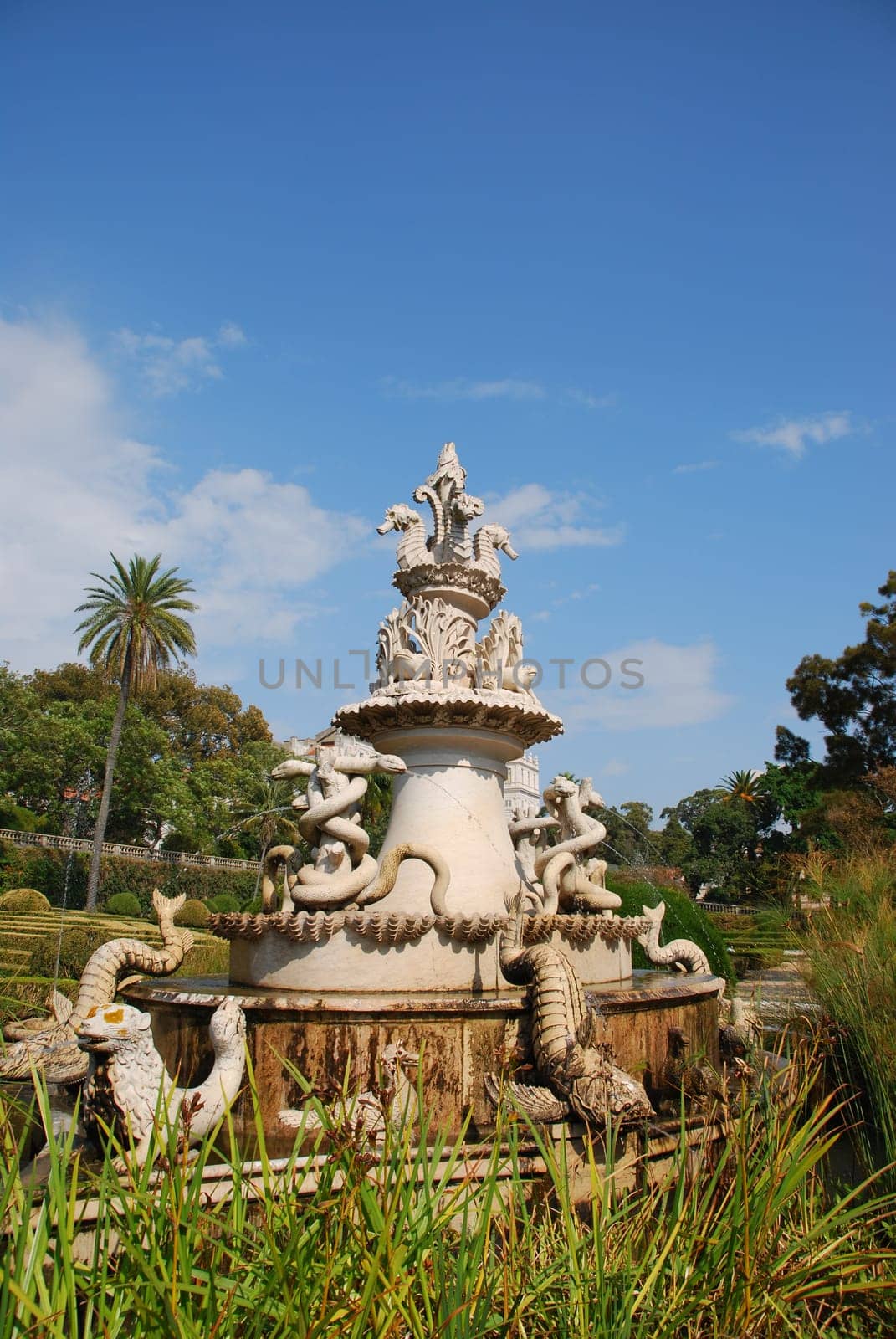 beautiful and antique fountain in Ajuda garden, Portugal