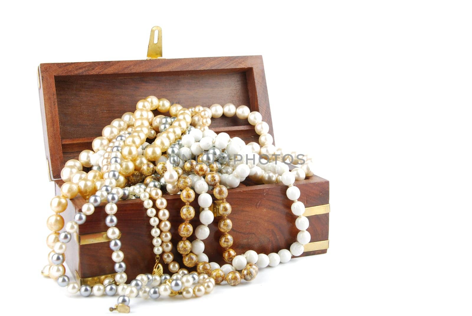 jewel box with pearl necklaces isolated on white background