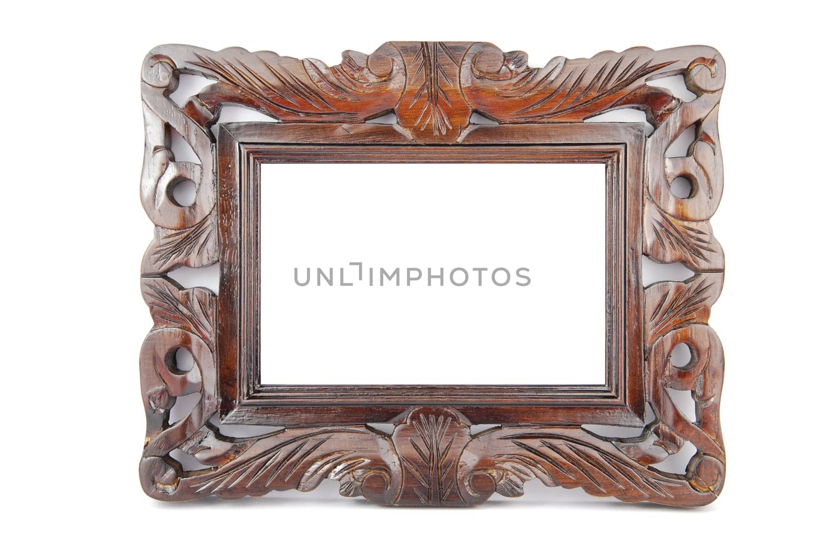 wooden photo-frame isolated on white background