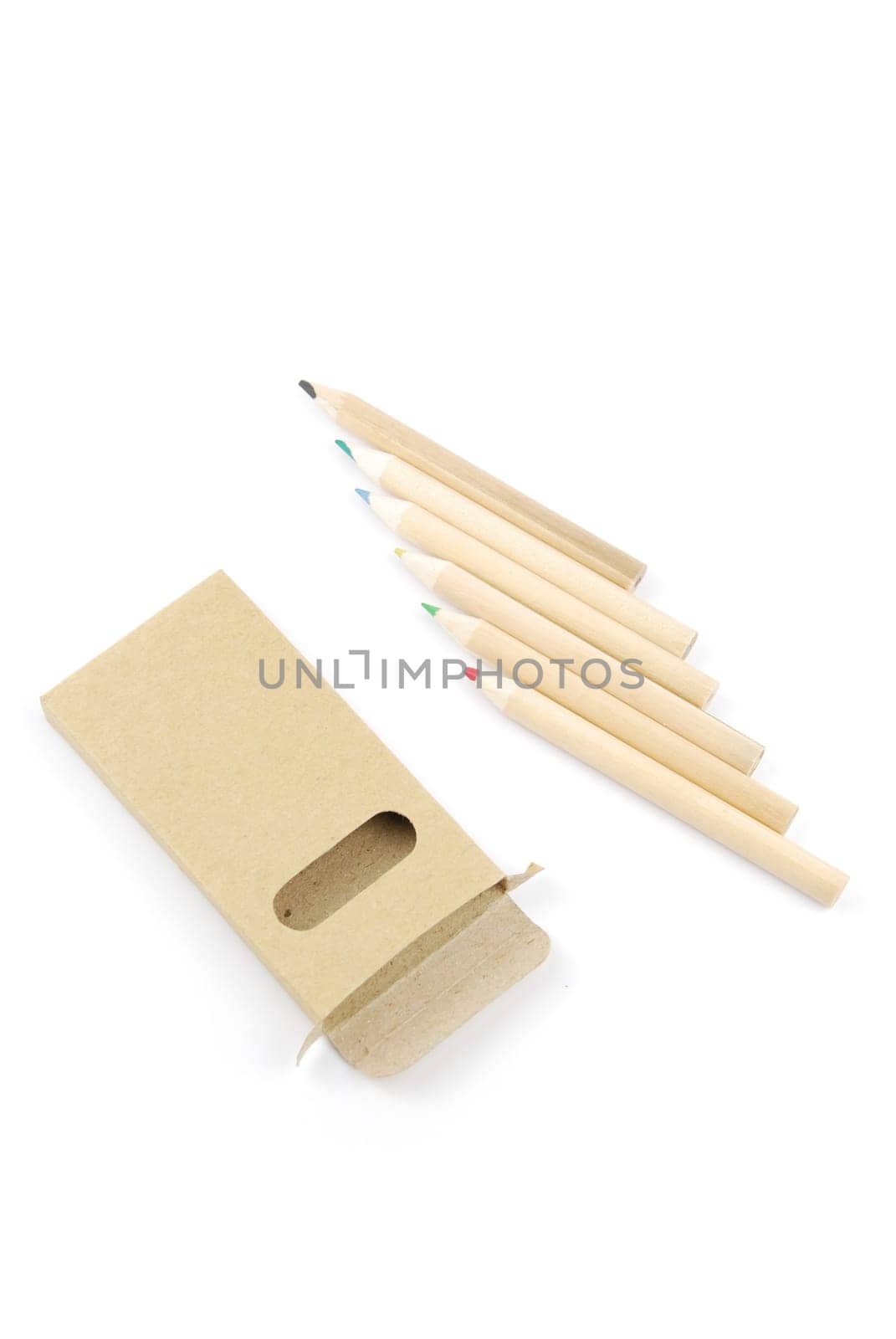 colour pencils and pencil case isolated on white background