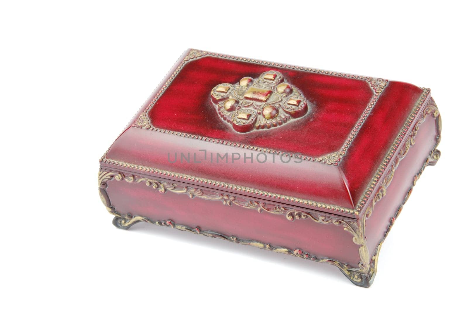 red and luxurious treasure chest isolated on white background