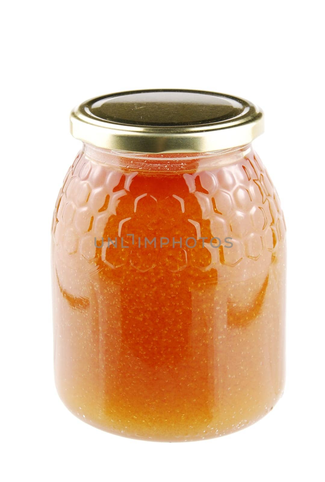 beautiful jar of honey isolated on white background