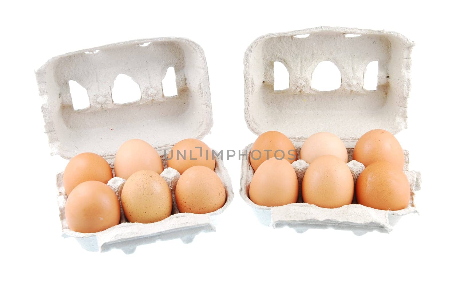 two dozen fresh eggs in a recycled box (isolated on white background)