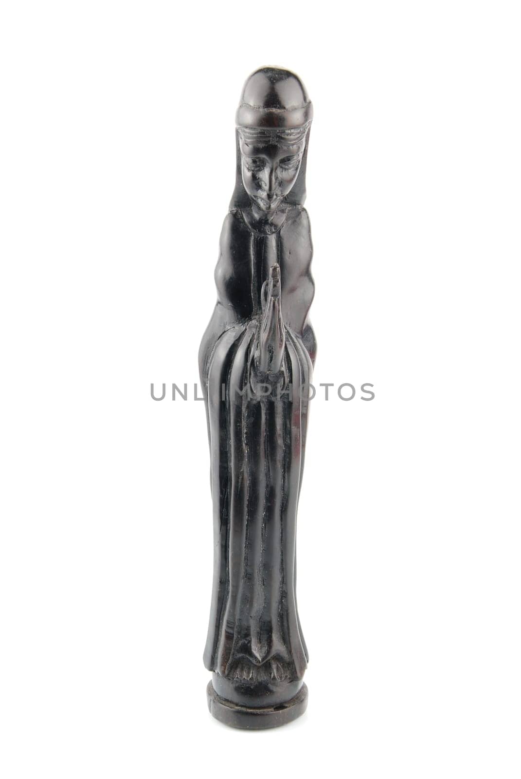 religious blackwood figurine of Virgin Mary isolated on white background