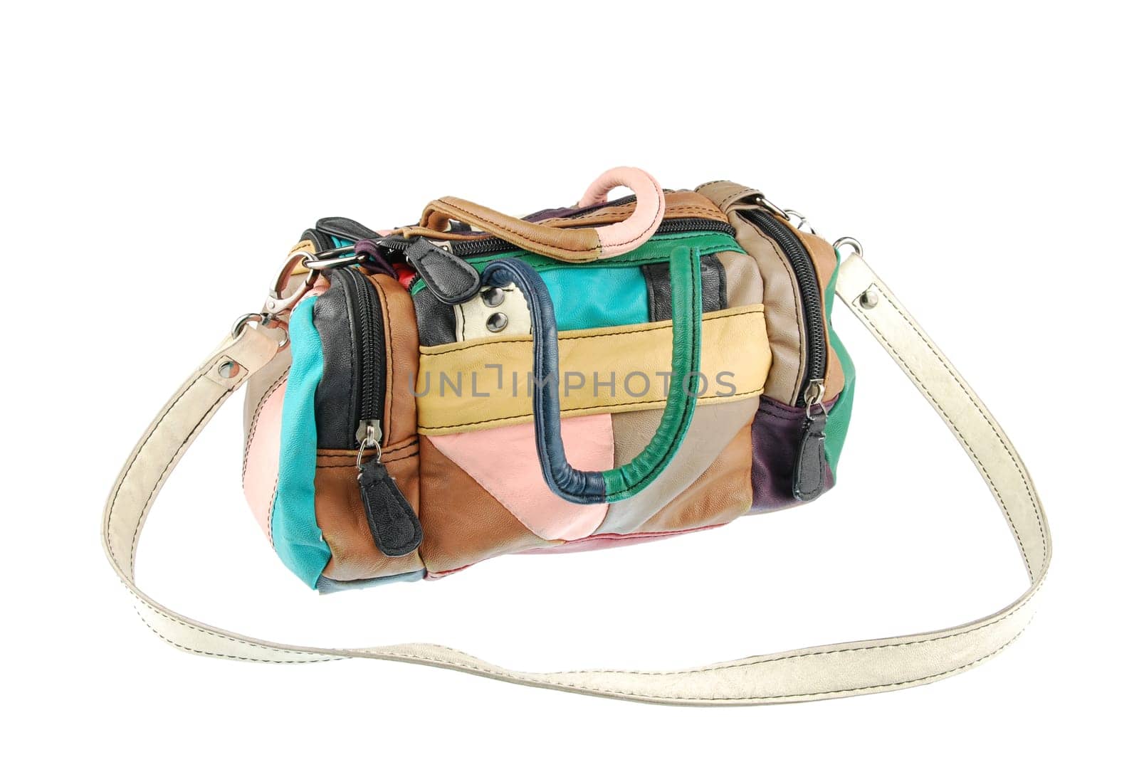coloful teenager leather bag isolated on white background