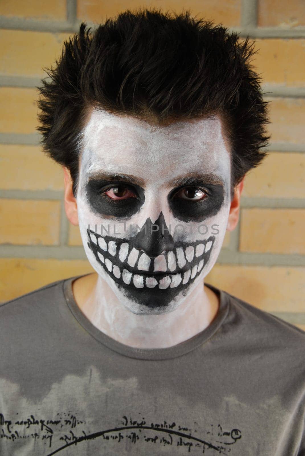 portrait of a creepy skeleton guy perfect for Carnival (brick wall background)