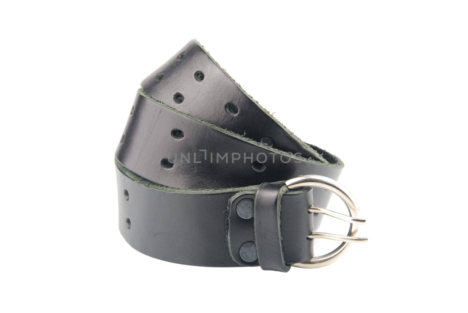 black leather belt isolated on white background