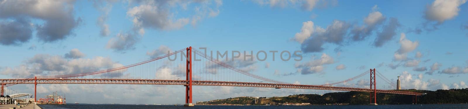 panoramic view of old Salazar bridge in Lisbon, Portugal