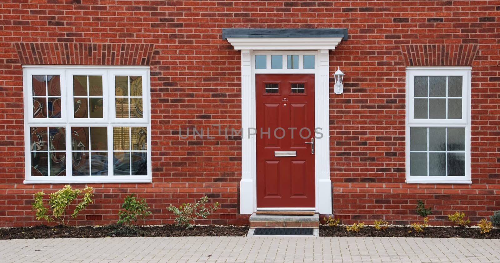 close-up of a typical british residential house with small entrance garden