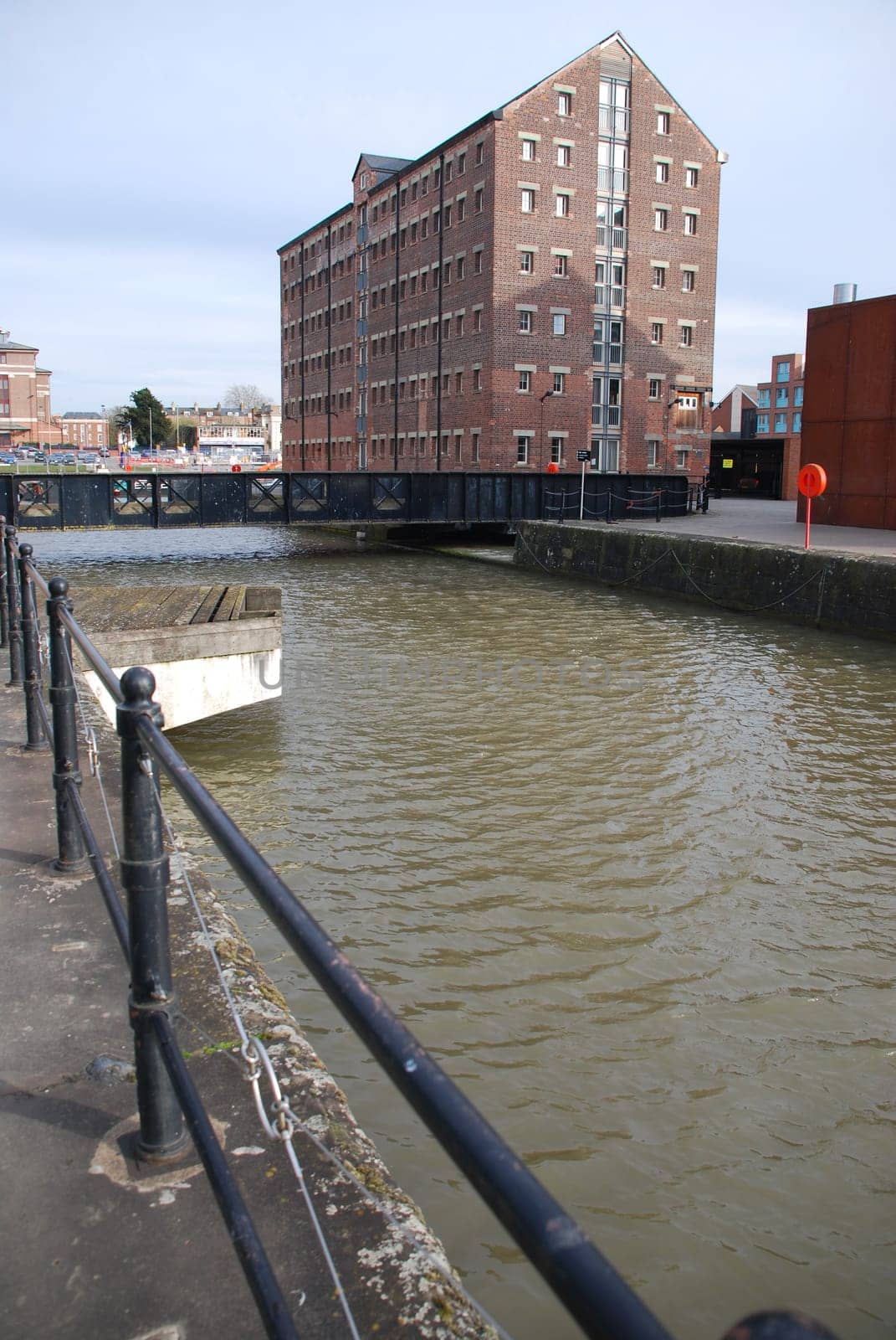 beautiful Gloucester docks with typical warehouse buildings